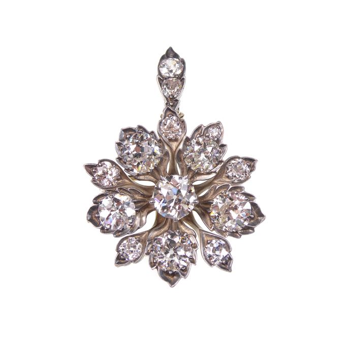   Tiffany - Diamond flowerhead cluster pendant-brooch of stylised dianthus design | MasterArt